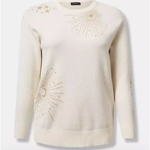 Torrid Cream Sweater Gold Starburst Design Size 4X